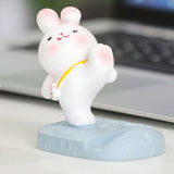 Cute Rabbit Cell Phone Stand Cartoon Resin Bunny Phone Holder Desk for Student Room Decoration Kicking