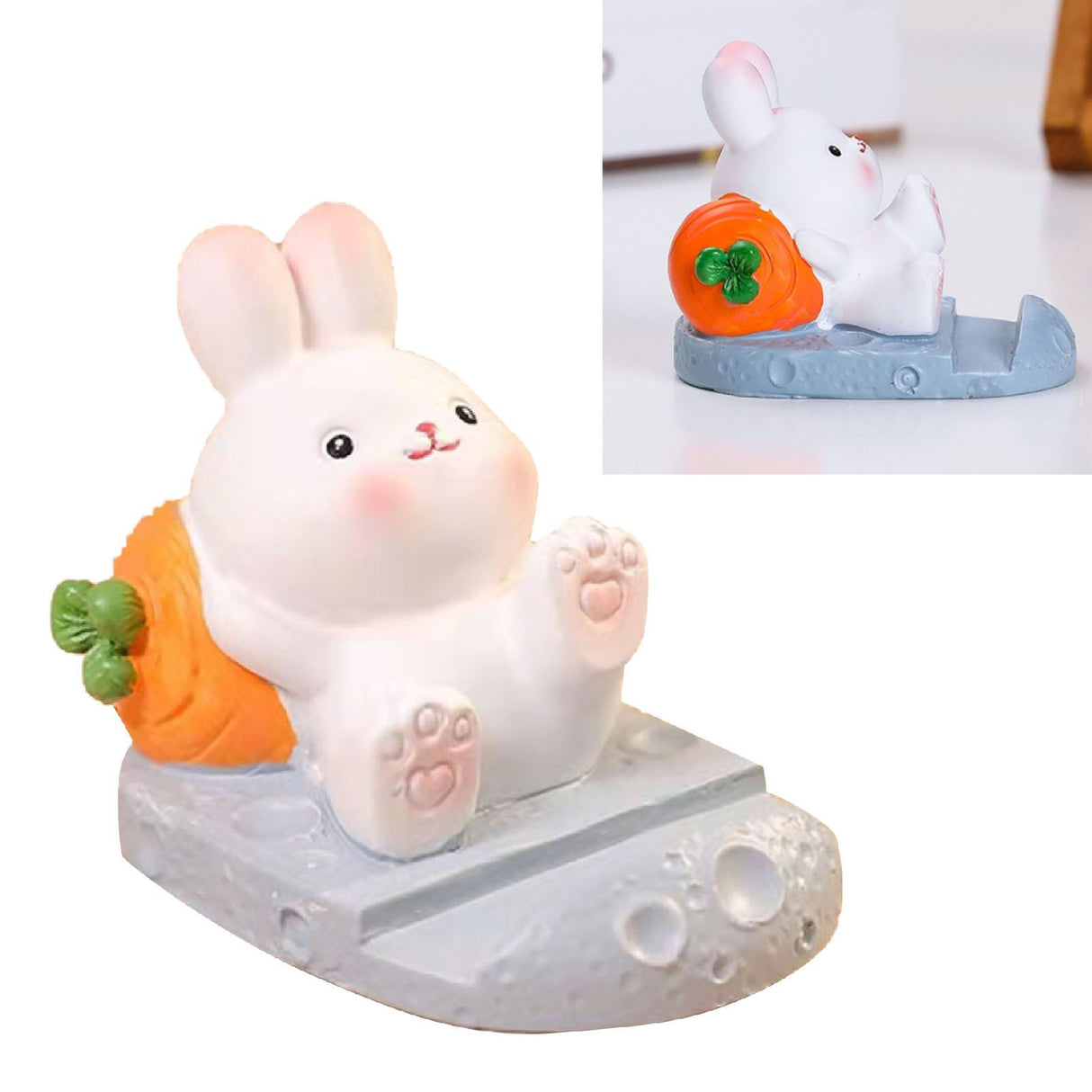 Cute Rabbit Cell Phone Stand Cartoon Resin Bunny Phone Holder Desk for Student Room Decoration Carrot