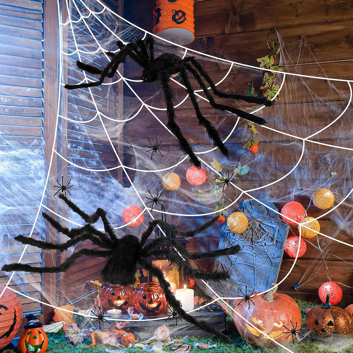 Giant Fake Spider Lifelike Halloween Posable Black Soft Hairy Fake Spiders Scary Decorations for Yard Home 90cm