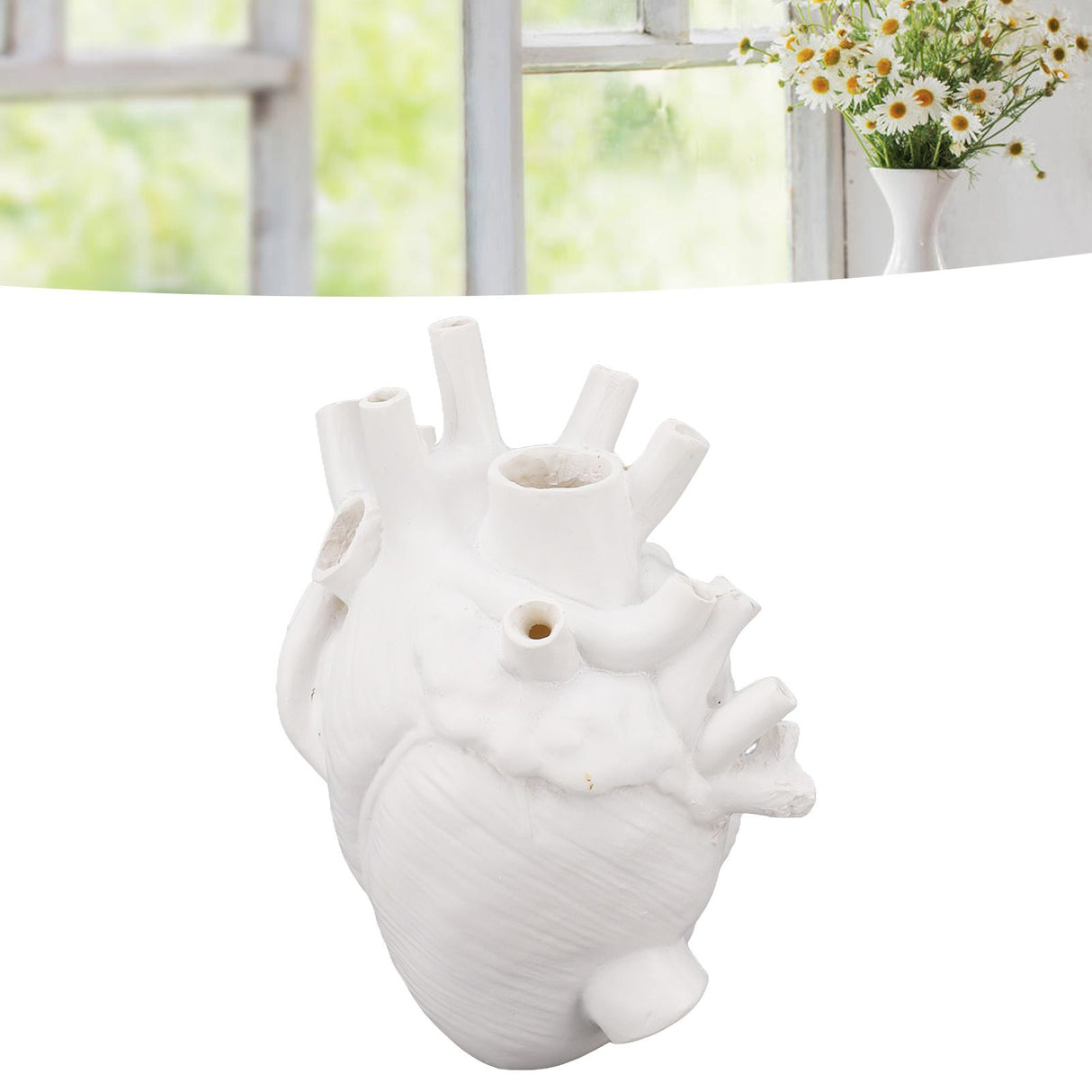 Heart Shaped Vase Decorative Modern Resin Exquisite Planter Pot for Home Office Bedroom Wedding White