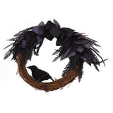 Halloween Wreath Bowknot Crow Garland Decoration Home Door Hallway Hanging Wreath - Front View