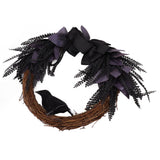 Halloween Wreath Bowknot Crow Garland Decoration Home Door Hallway Hanging Wreath - Rear View