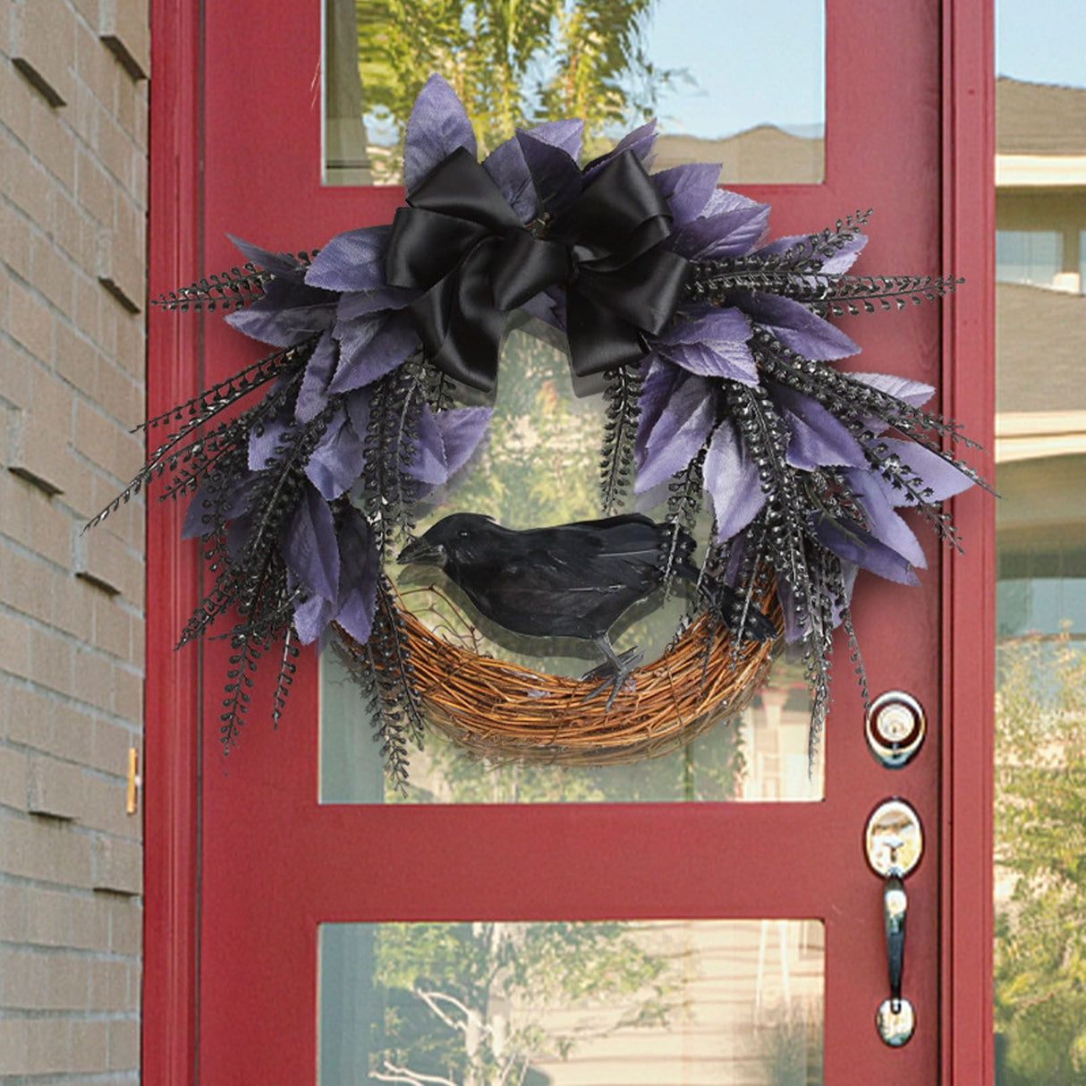 Halloween Wreath Bowknot Crow Garland Decoration Home Door Hallway Hanging Wreath
