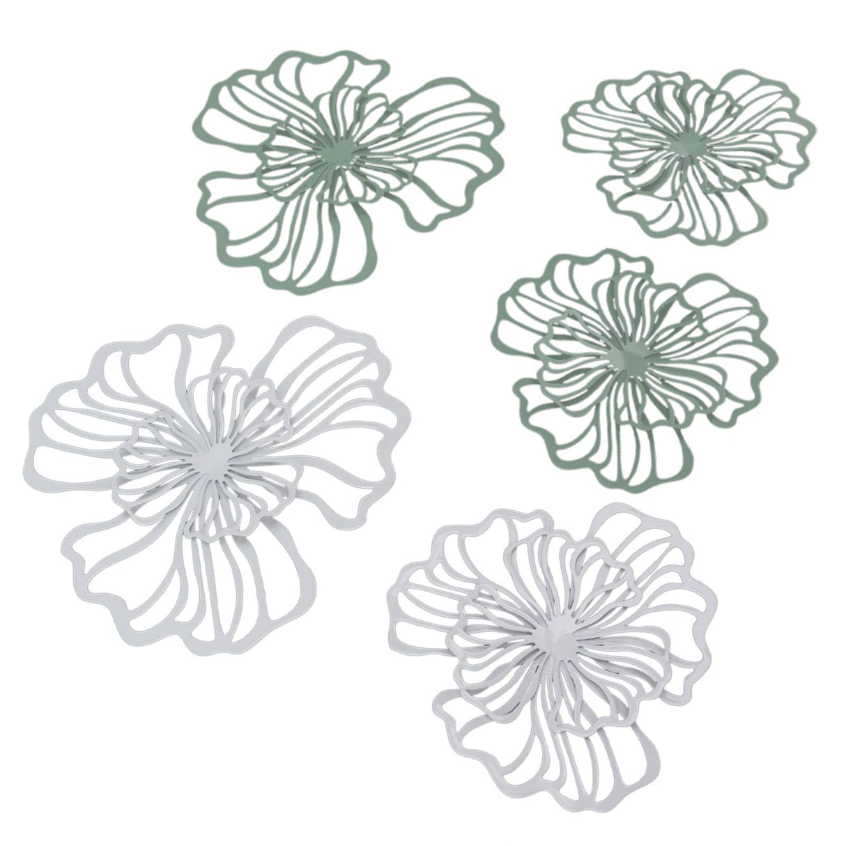 5PCS Metal Flower Wall Decor Iron Wall Art White Green 2 Layer Hollow Hanging Decor for Wall Living Room Office