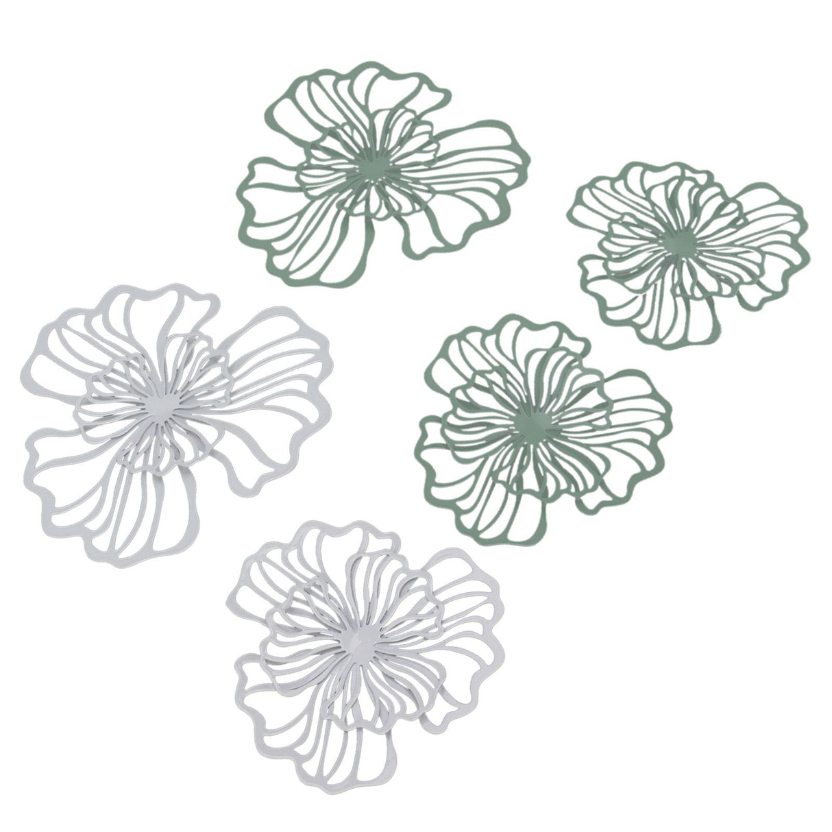 5PCS Metal Flower Wall Decor Iron Wall Art White Green 2 Layer Hollow Hanging Decor for Wall Living Room Office