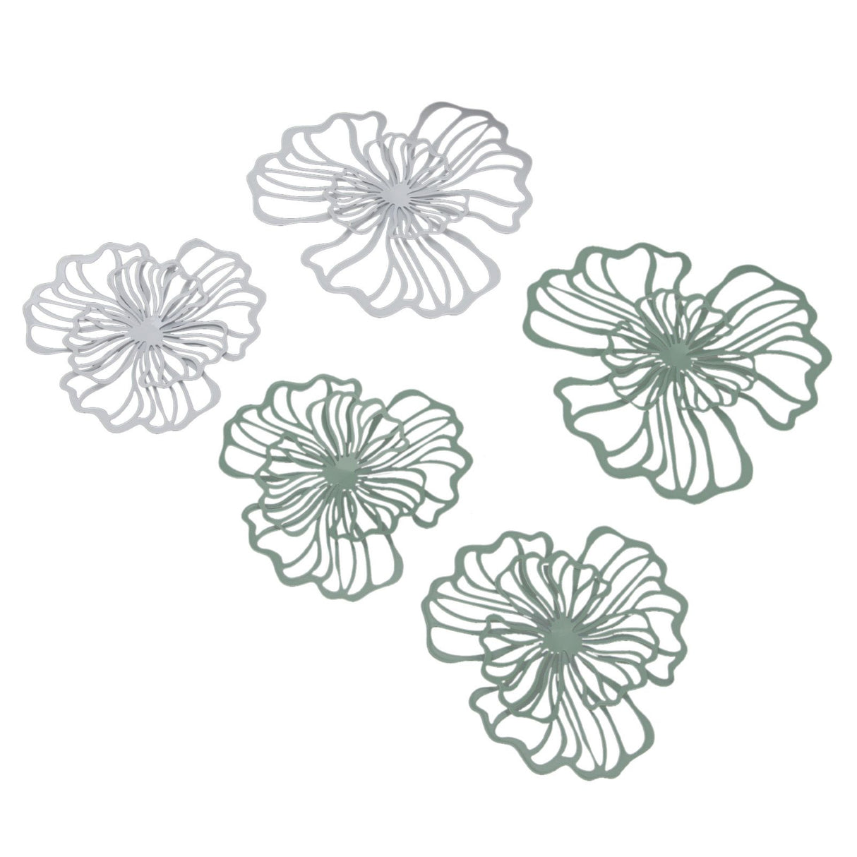 5PCS Metal Flower Wall Decor Iron Wall Art White Green 2 Layer Hollow Hanging Decor for Wall Living Room Office