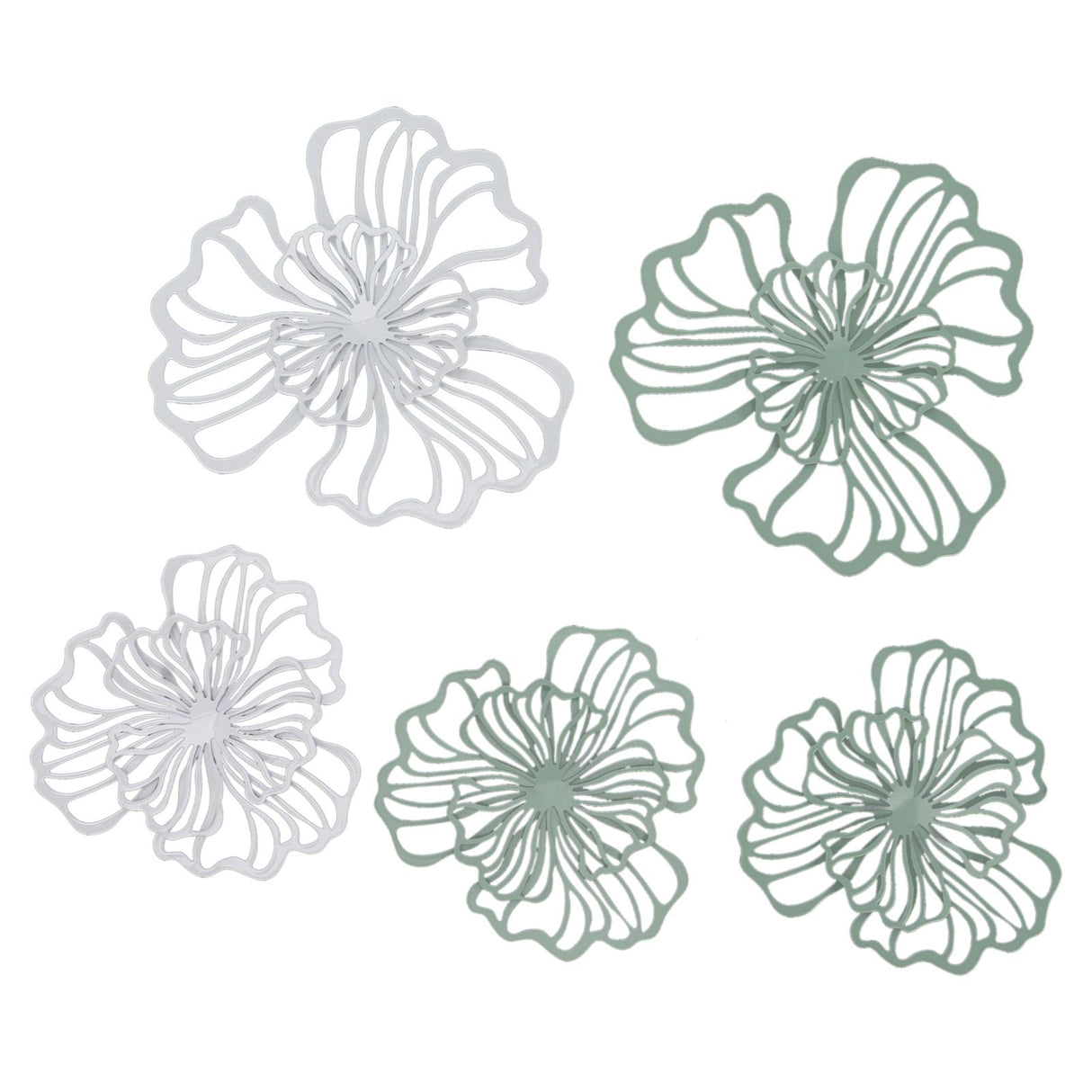 5PCS Metal Flower Wall Decor Iron Wall Art White Green 2 Layer Hollow Hanging Decor for Wall Living Room Office