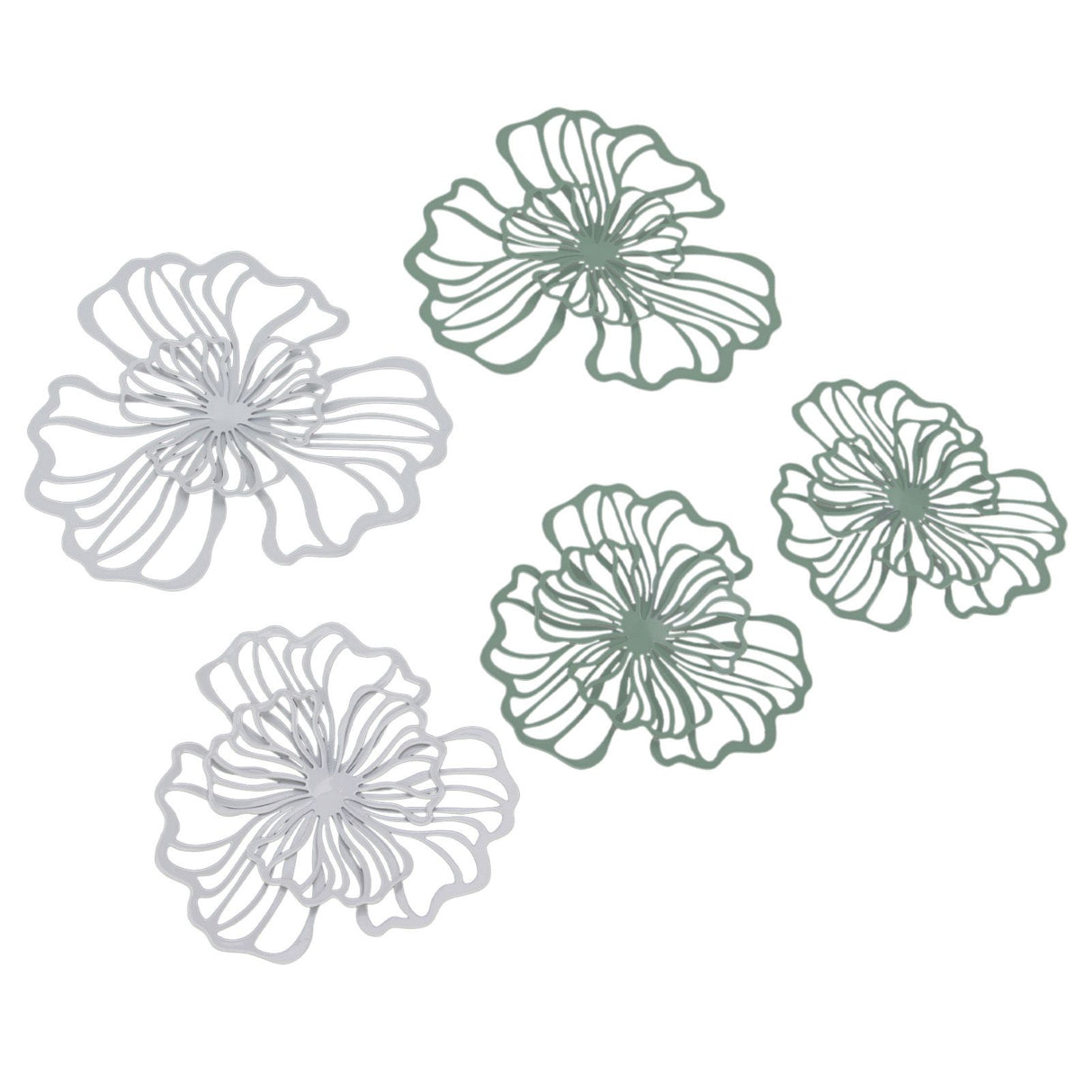 5PCS Metal Flower Wall Decor Iron Wall Art White Green 2 Layer Hollow Hanging Decor for Wall Living Room Office