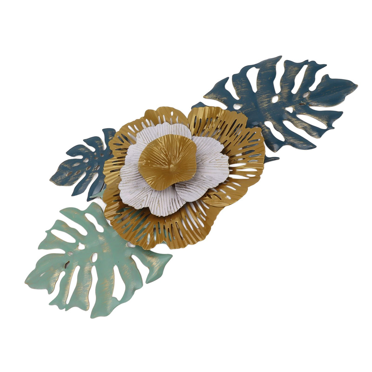Iron Flower Wall Hanging Blue Modern Beautiful Metal Floral Wall Art Decor for Living Room Bedroom Dining Room
