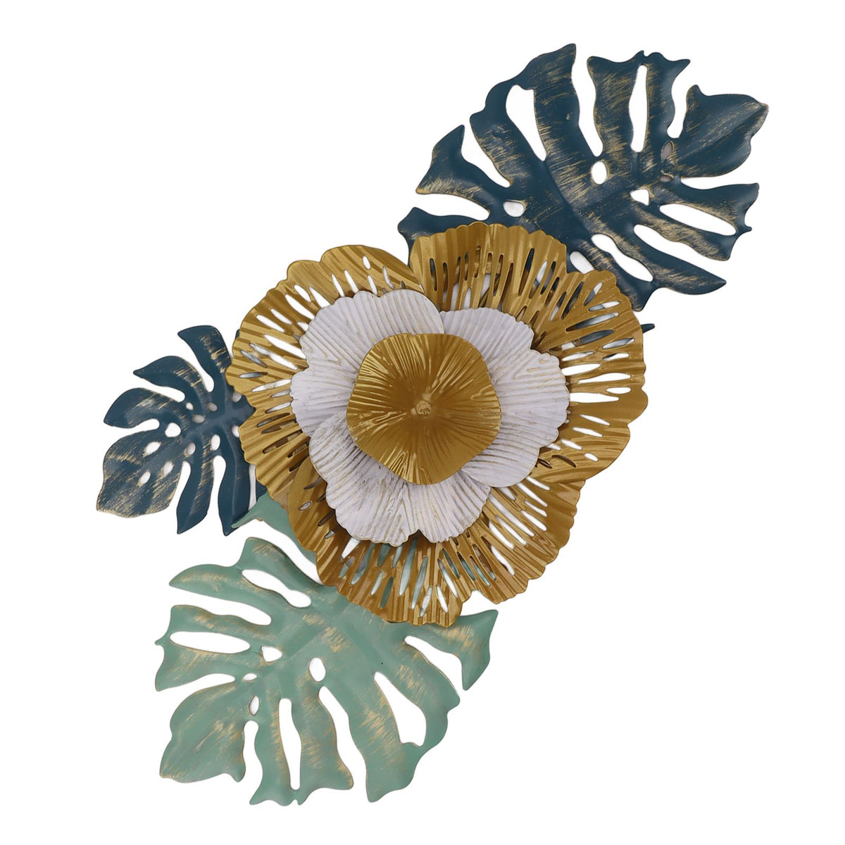 Iron Flower Wall Hanging Blue Modern Beautiful Metal Floral Wall Art Decor for Living Room Bedroom Dining Room