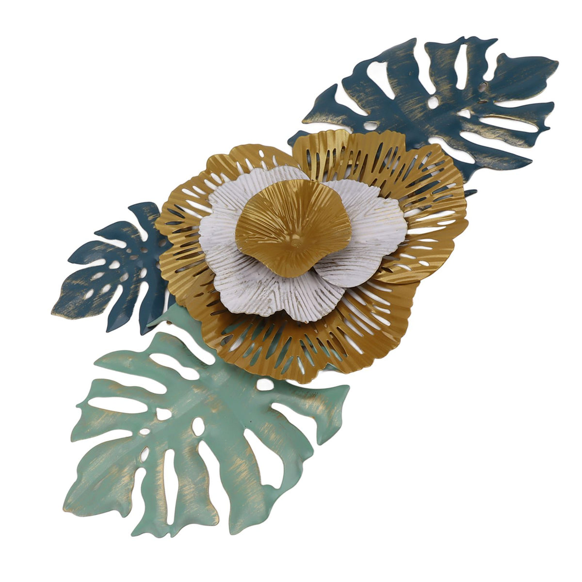 Iron Flower Wall Hanging Blue Modern Beautiful Metal Floral Wall Art Decor for Living Room Bedroom Dining Room