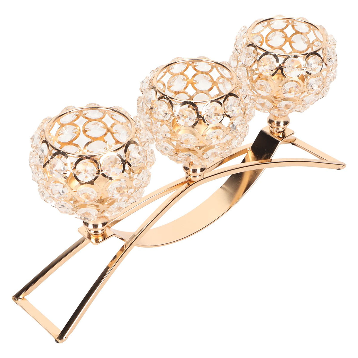 Crystal Candle Holder 3 Heads Windproof European Style Stable Durable Gold Candle Holder for Wedding Party New Year