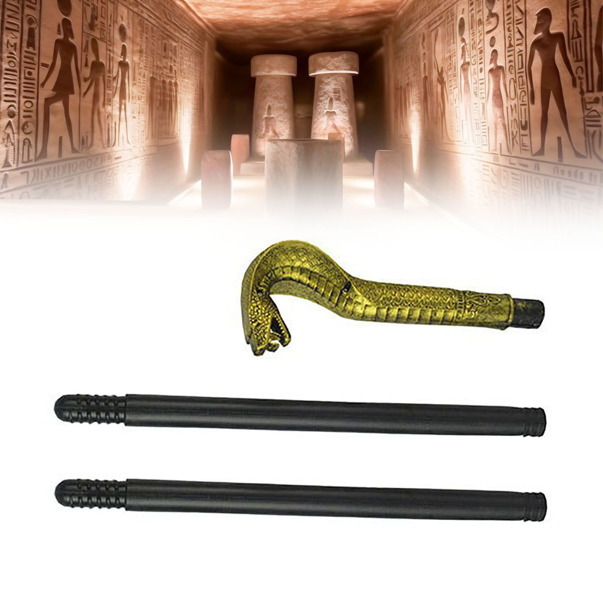 Mystical Pharaoh Accessory Ancient Egyptian Style Staff Scepter Costume Accessory Prop for Halloween Dress Up Parties Golden Snake Head