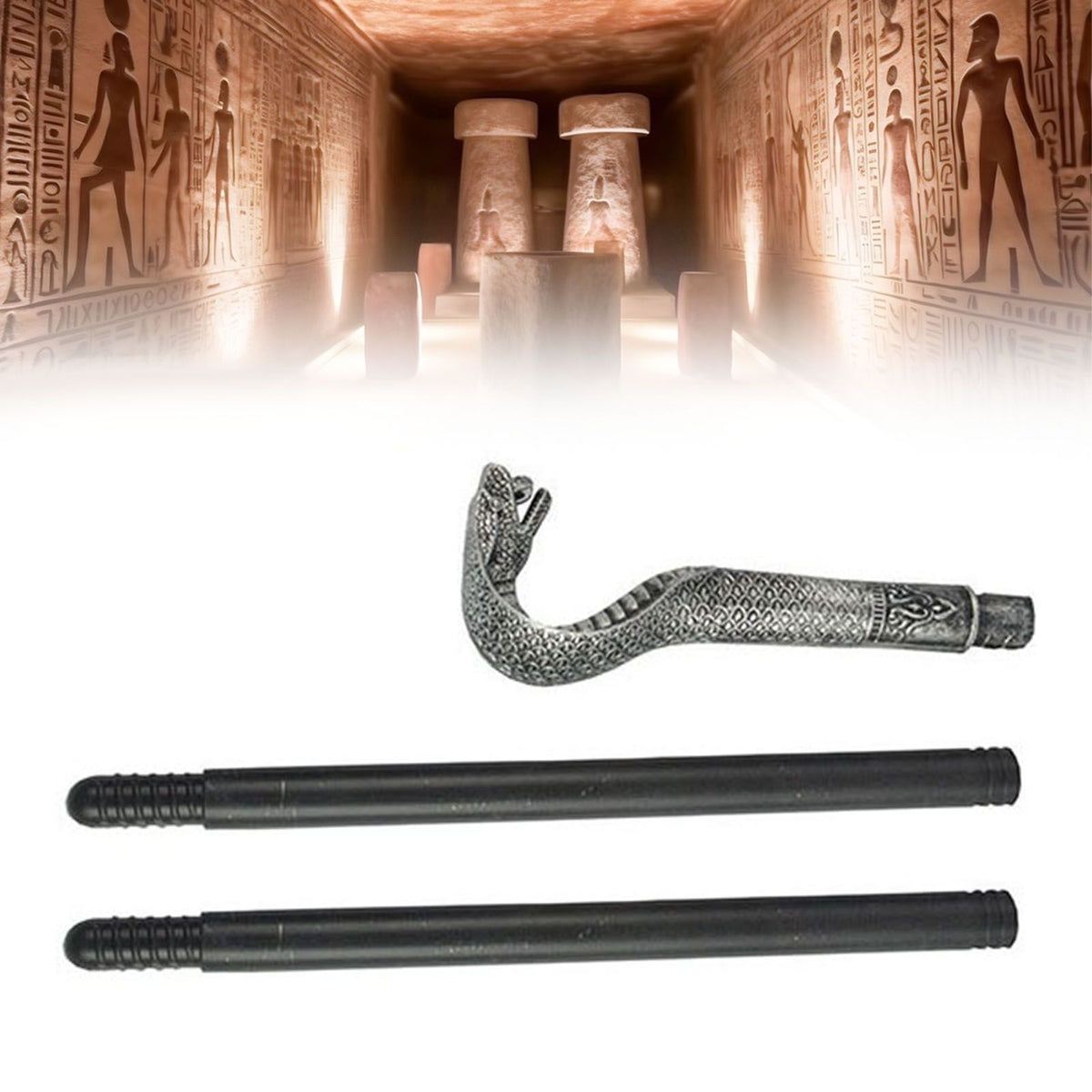 Mystical Pharaoh Accessory Ancient Egyptian Style Staff Scepter Costume Accessory Prop for Halloween Dress Up Parties Silver Snake Head