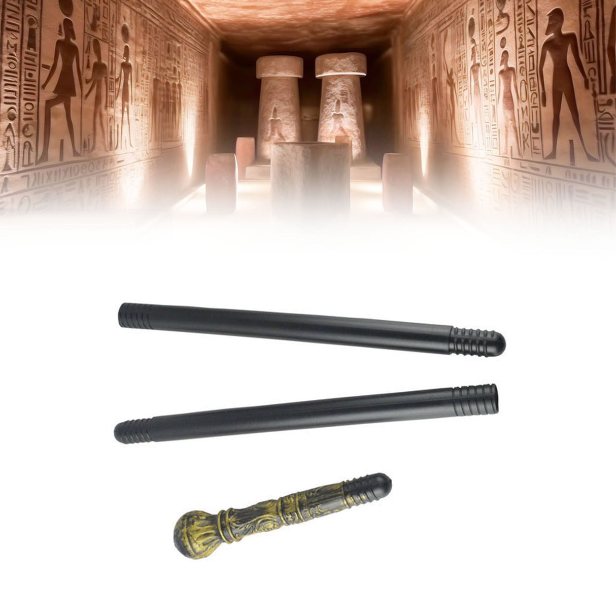 Mystical Pharaoh Accessory Ancient Egyptian Style Staff Scepter Costume Accessory Prop for Halloween Dress Up Parties Golden Bronze Round Head