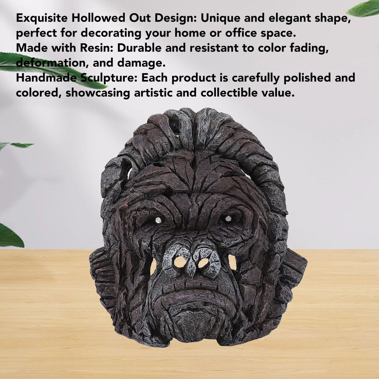 Gorilla Head Sculpture 6.3in Animal Head Figurine Resin Hollow Out Design Statue Decor for Living Room Office Bookshelf
