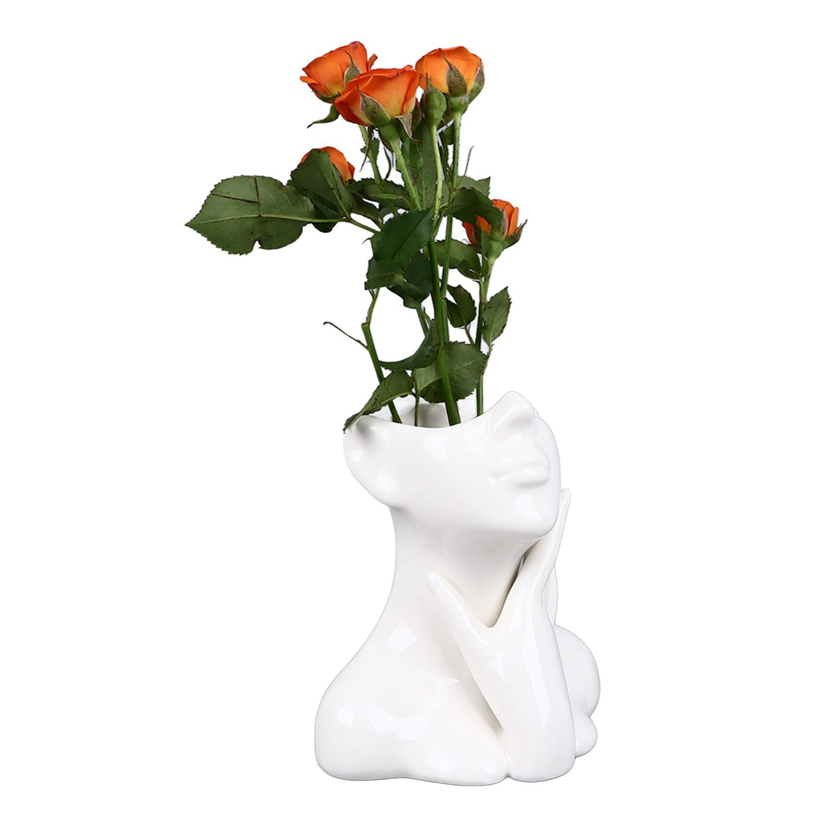 Female Face Vase Nordic Style Elegant Flower Vase Smoothly Ceramic Flower Vase Decoration for Living Room Garden