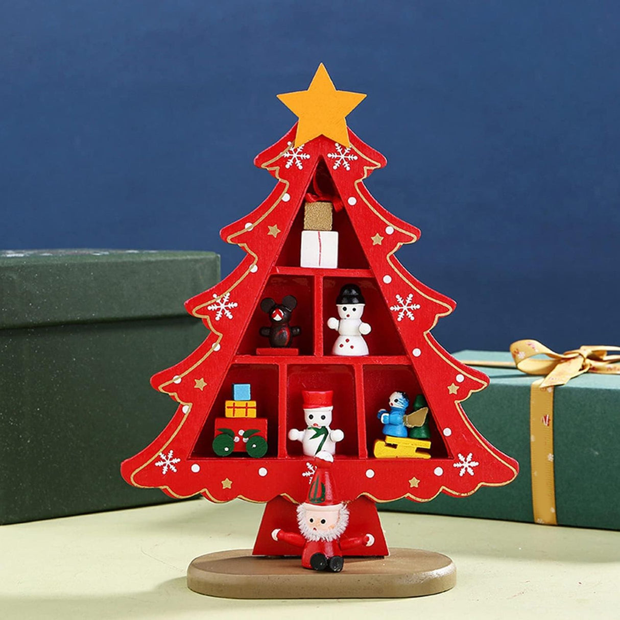 Tabletop Wooden Christmas Tree Exquisite Mini Conveniently Placed Desktop Christmas Tree Decor for Shopping Mall Hotel Christmas Decoration Red