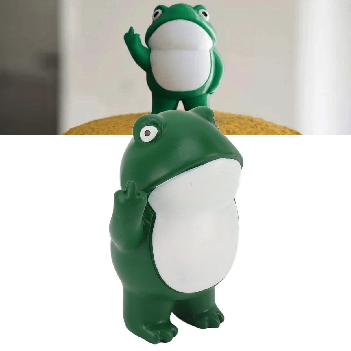 Rebellious Frog Figurine Middle Finger Frog Resin Ornament Frog Craft Decoration Sculpture for Home Office Desktop