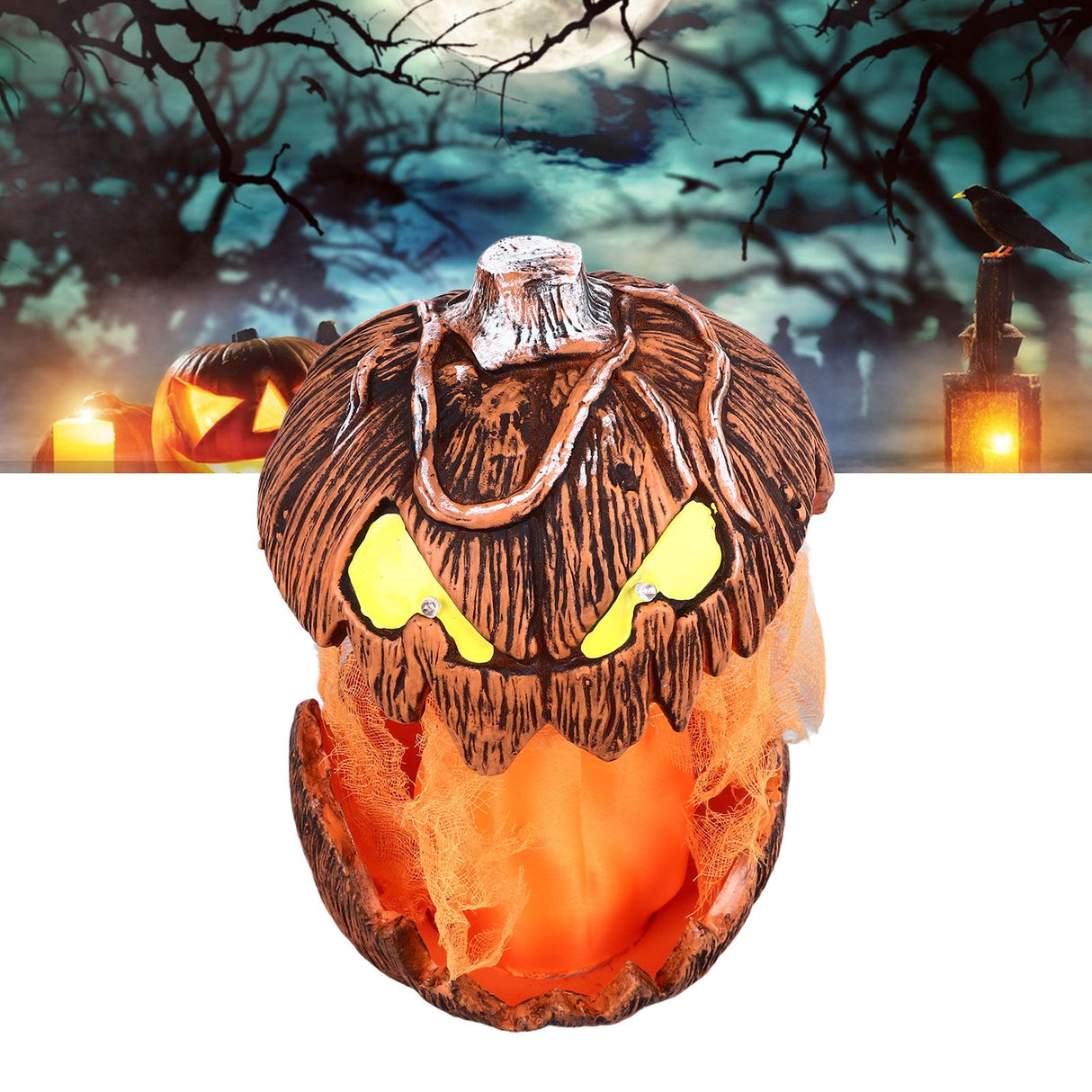 20cm Voice Activated Pumpkin Lifting Lighting Pumpkin Decoration for Indoor Lawn Table Halloween Haunted House