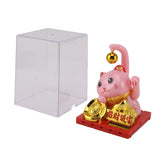 Arm Waving Fortune Cat Solar Powered Light Induction Lucky Cat Decoration for Desks Windows Car Dashboards Pink Large - Front View