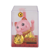 Arm Waving Fortune Cat Solar Powered Light Induction Lucky Cat Decoration for Desks Windows Car Dashboards Pink Large