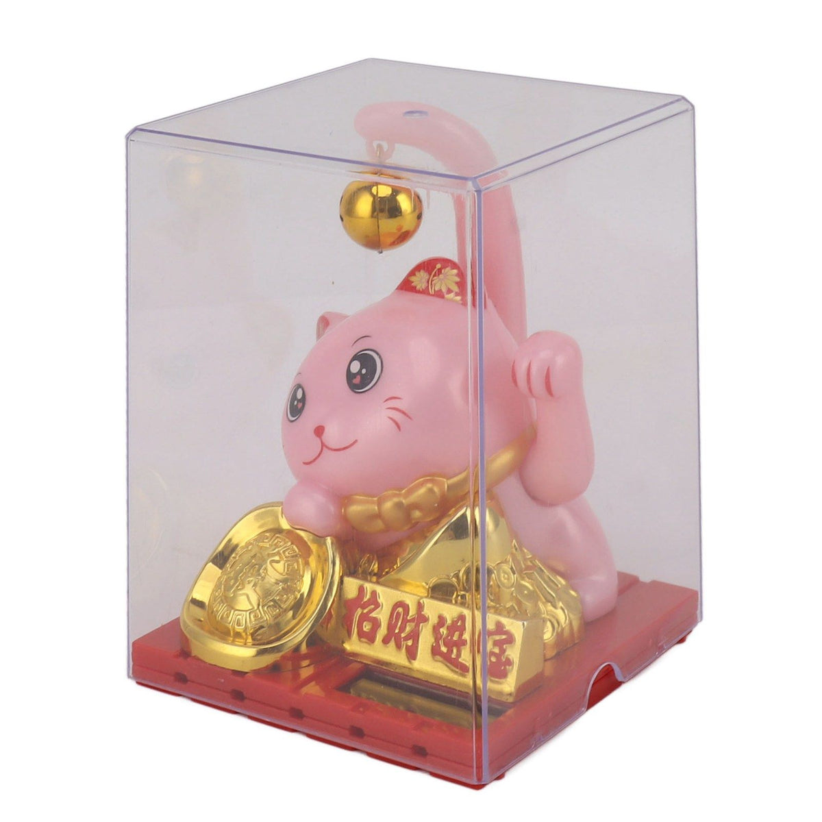 Arm Waving Fortune Cat Solar Powered Light Induction Lucky Cat Decoration for Desks Windows Car Dashboards Pink Large
