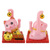 Arm Waving Fortune Cat Solar Powered Light Induction Lucky Cat Decoration for Desks Windows Car Dashboards Pink Large