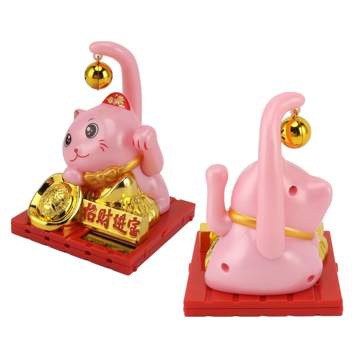 Arm Waving Fortune Cat Solar Powered Light Induction Lucky Cat Decoration for Desks Windows Car Dashboards Pink Large