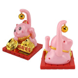 Arm Waving Fortune Cat Solar Powered Light Induction Lucky Cat Decoration for Desks Windows Car Dashboards Pink Large - Extra Image