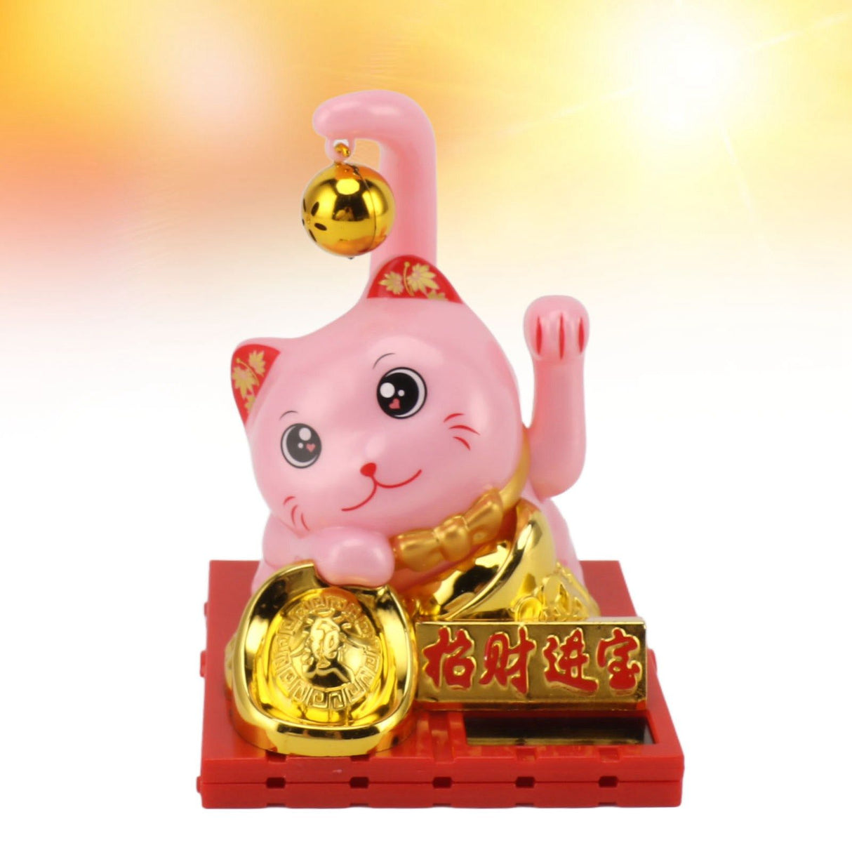 Arm Waving Fortune Cat Solar Powered Light Induction Lucky Cat Decoration for Desks Windows Car Dashboards Pink Large