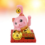 Arm Waving Fortune Cat Solar Powered Light Induction Lucky Cat Decoration for Desks Windows Car Dashboards Pink Large