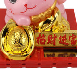 Arm Waving Fortune Cat Solar Powered Light Induction Lucky Cat Decoration for Desks Windows Car Dashboards Pink Large