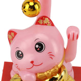 Arm Waving Fortune Cat Solar Powered Light Induction Lucky Cat Decoration for Desks Windows Car Dashboards Pink Large
