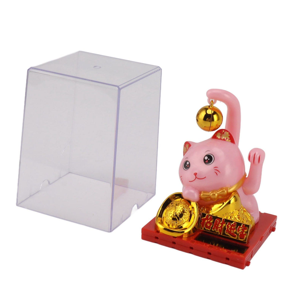 Arm Waving Fortune Cat Solar Powered Light Induction Lucky Cat Decoration for Desks Windows Car Dashboards Pink Small