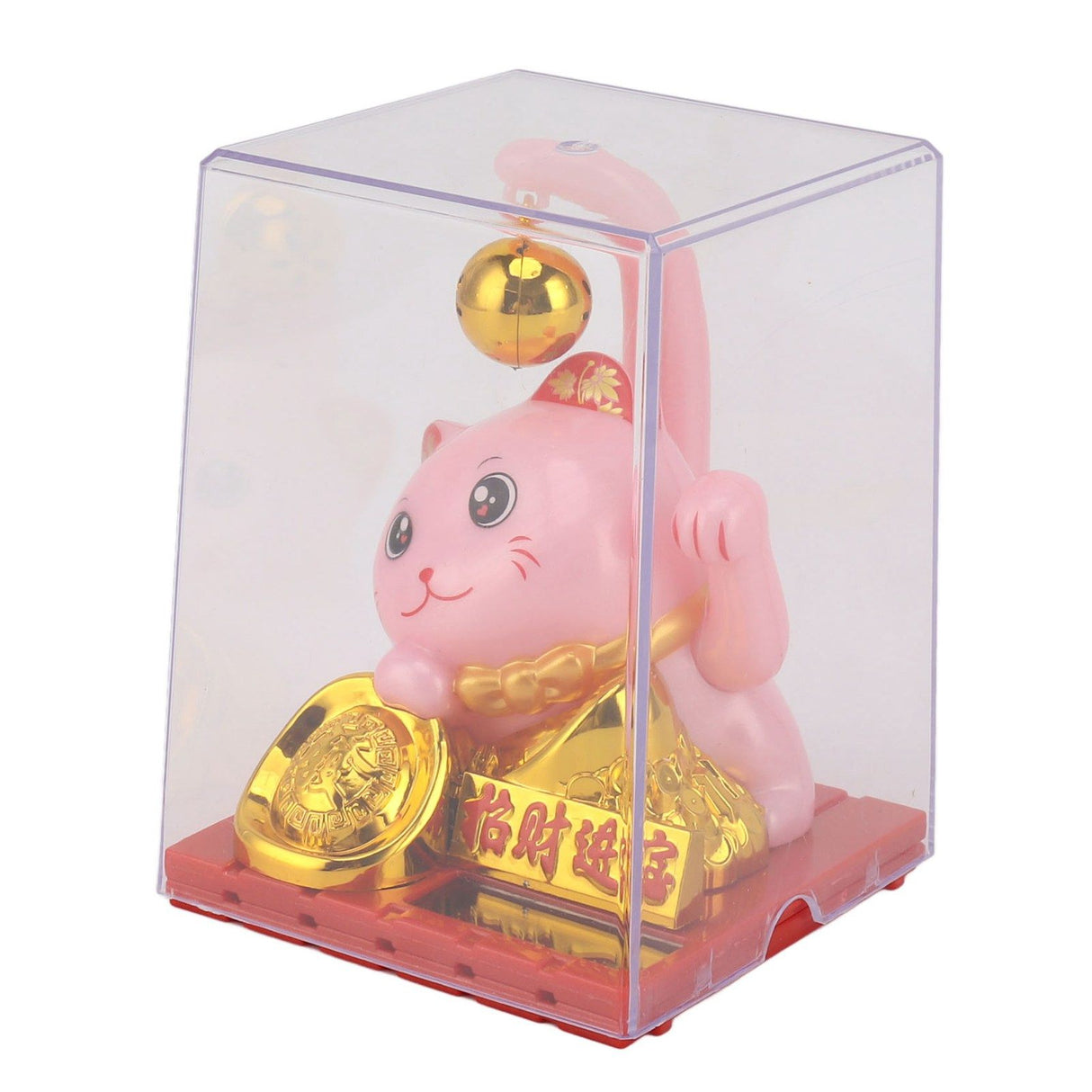 Arm Waving Fortune Cat Solar Powered Light Induction Lucky Cat Decoration for Desks Windows Car Dashboards Pink Small