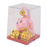 Arm Waving Fortune Cat Solar Powered Light Induction Lucky Cat Decoration for Desks Windows Car Dashboards Pink Small - Side View