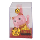 Arm Waving Fortune Cat Solar Powered Light Induction Lucky Cat Decoration for Desks Windows Car Dashboards Pink Small