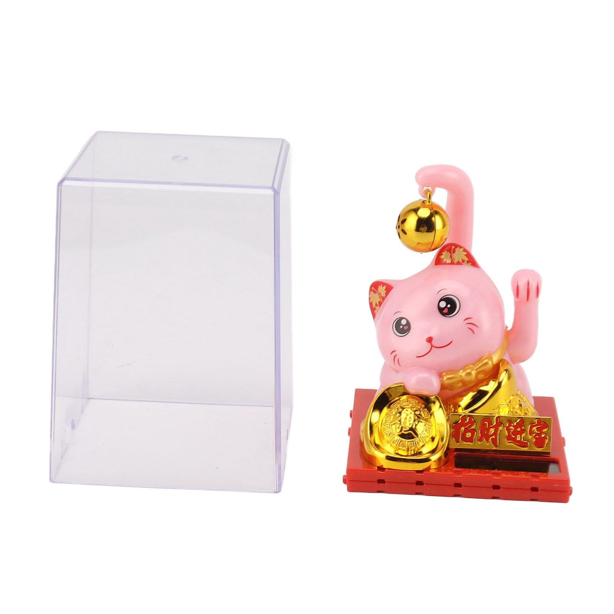 Arm Waving Fortune Cat Solar Powered Light Induction Lucky Cat Decoration for Desks Windows Car Dashboards Pink Small
