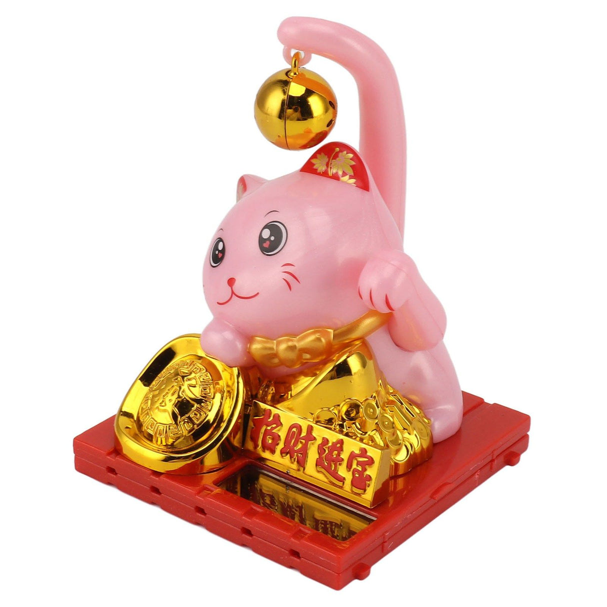 Arm Waving Fortune Cat Solar Powered Light Induction Lucky Cat Decoration for Desks Windows Car Dashboards Pink Small
