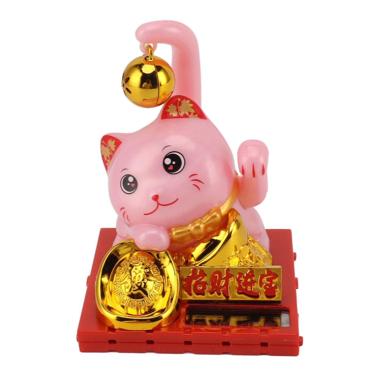 Arm Waving Fortune Cat Solar Powered Light Induction Lucky Cat Decoration for Desks Windows Car Dashboards Pink Small