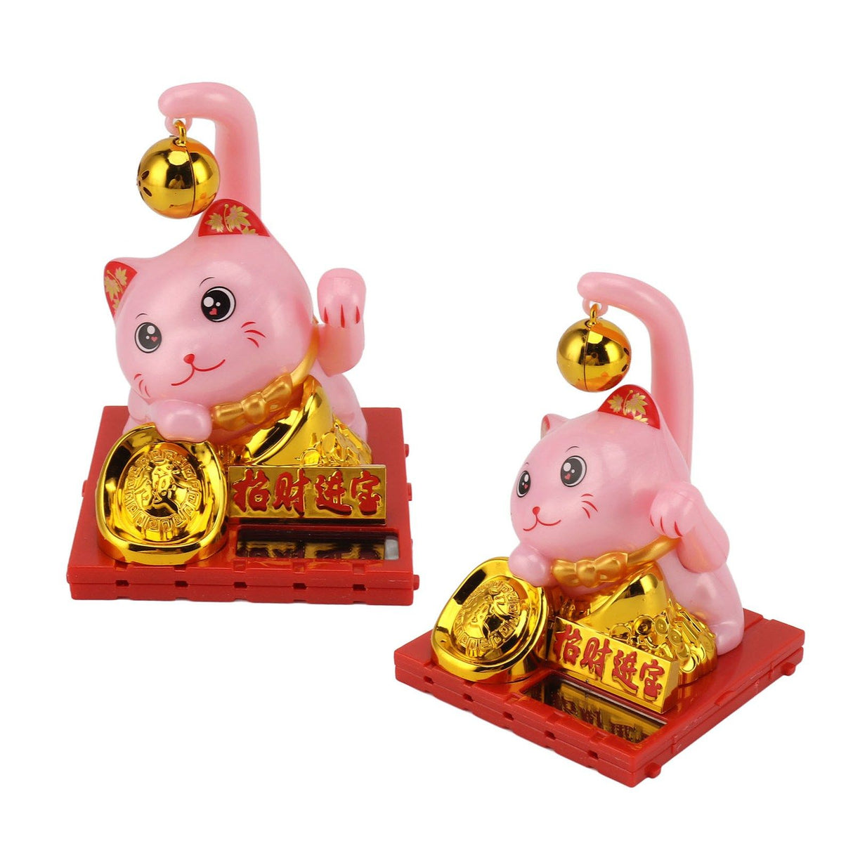 Arm Waving Fortune Cat Solar Powered Light Induction Lucky Cat Decoration for Desks Windows Car Dashboards Pink Small