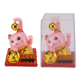 Arm Waving Fortune Cat Solar Powered Light Induction Lucky Cat Decoration for Desks Windows Car Dashboards Pink Small - Extra Image