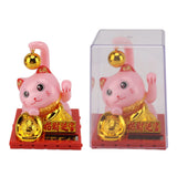 Arm Waving Fortune Cat Solar Powered Light Induction Lucky Cat Decoration for Desks Windows Car Dashboards Pink Small - Extra Image