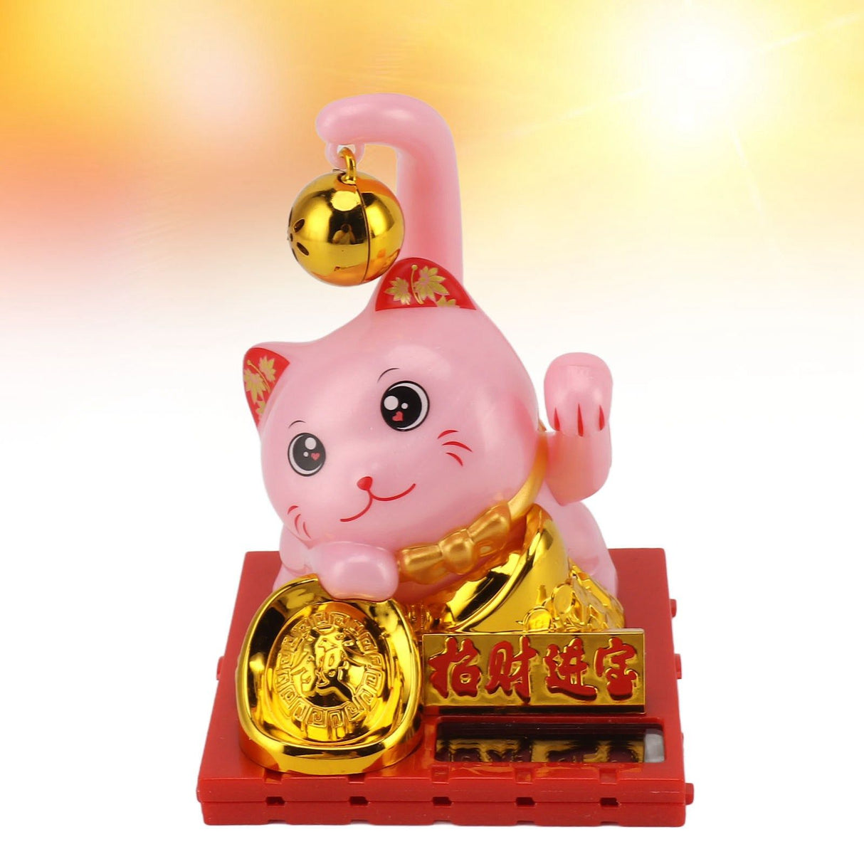 Arm Waving Fortune Cat Solar Powered Light Induction Lucky Cat Decoration for Desks Windows Car Dashboards Pink Small