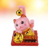 Arm Waving Fortune Cat Solar Powered Light Induction Lucky Cat Decoration for Desks Windows Car Dashboards Pink Small - Extra Image