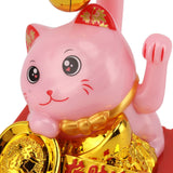 Arm Waving Fortune Cat Solar Powered Light Induction Lucky Cat Decoration for Desks Windows Car Dashboards Pink Small