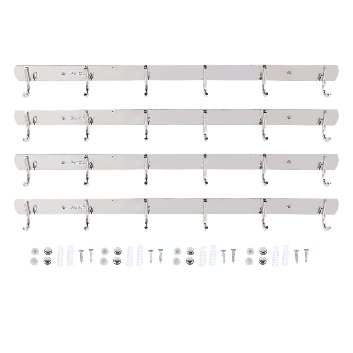 4 Pcs 6 Hooks Stainless Steel Cloak Hanger Wall Mounted Hanging Coat Rack for Laundry Rooms Entryways