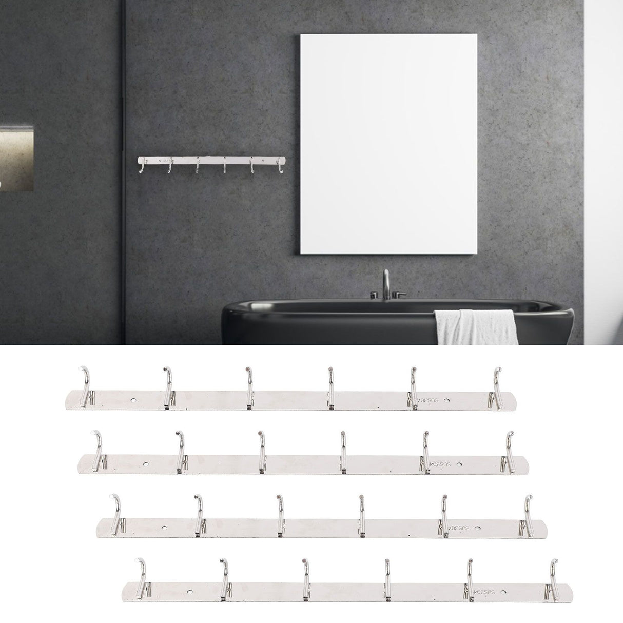 4 Pcs 6 Hooks Stainless Steel Cloak Hanger Wall Mounted Hanging Coat Rack for Laundry Rooms Entryways