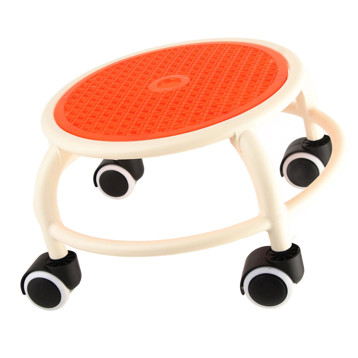 Round Rolling Low Stool Comfortable Universal Wheel Movable Mini Stool High Weight Capacity for Home Orange